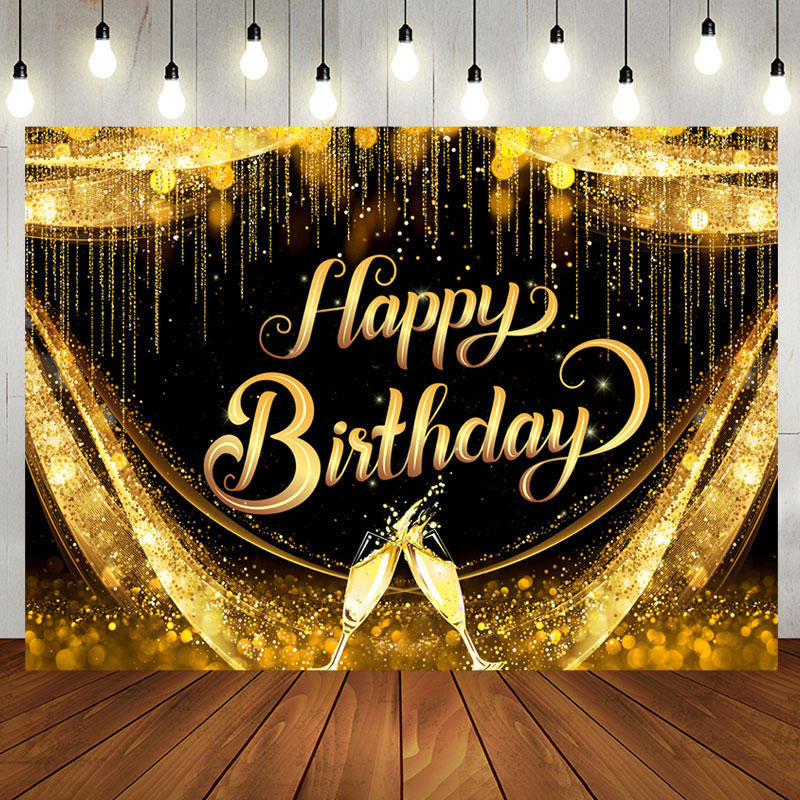 Aperturee - Golden Age Champagne Cup Happy Birthday Backdrop