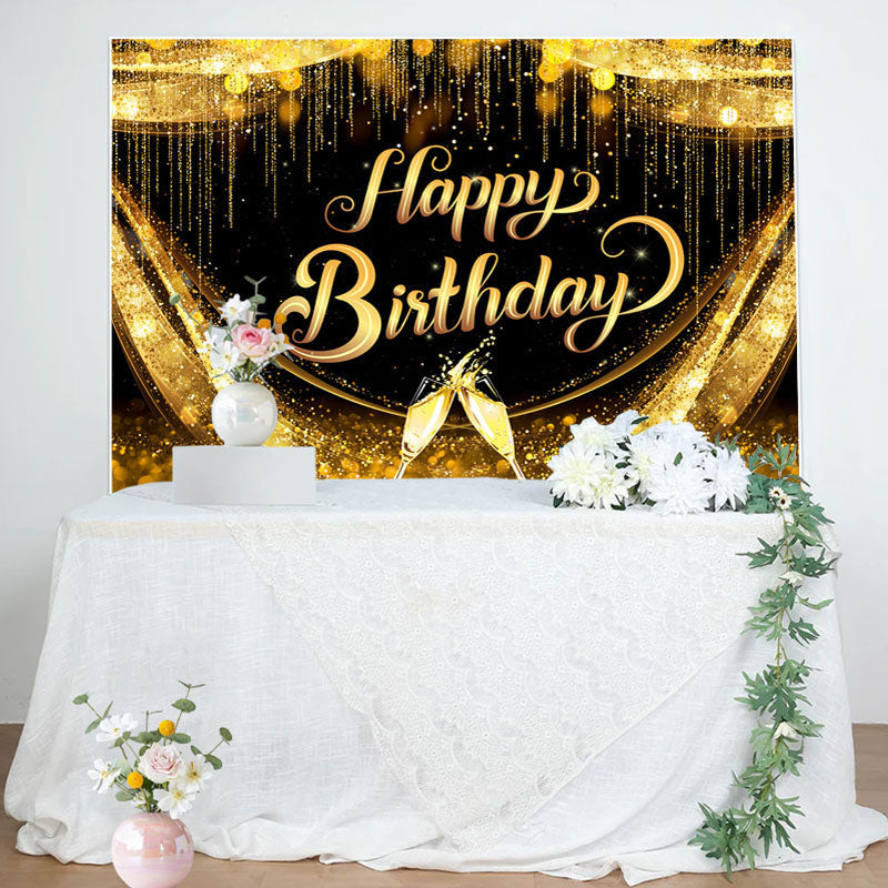 Aperturee - Golden Age Champagne Cup Happy Birthday Backdrop