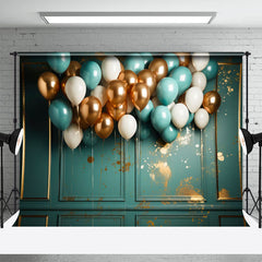 Aperturee - Golden And Blue Balloon Birthday Cake Smash Backdrop