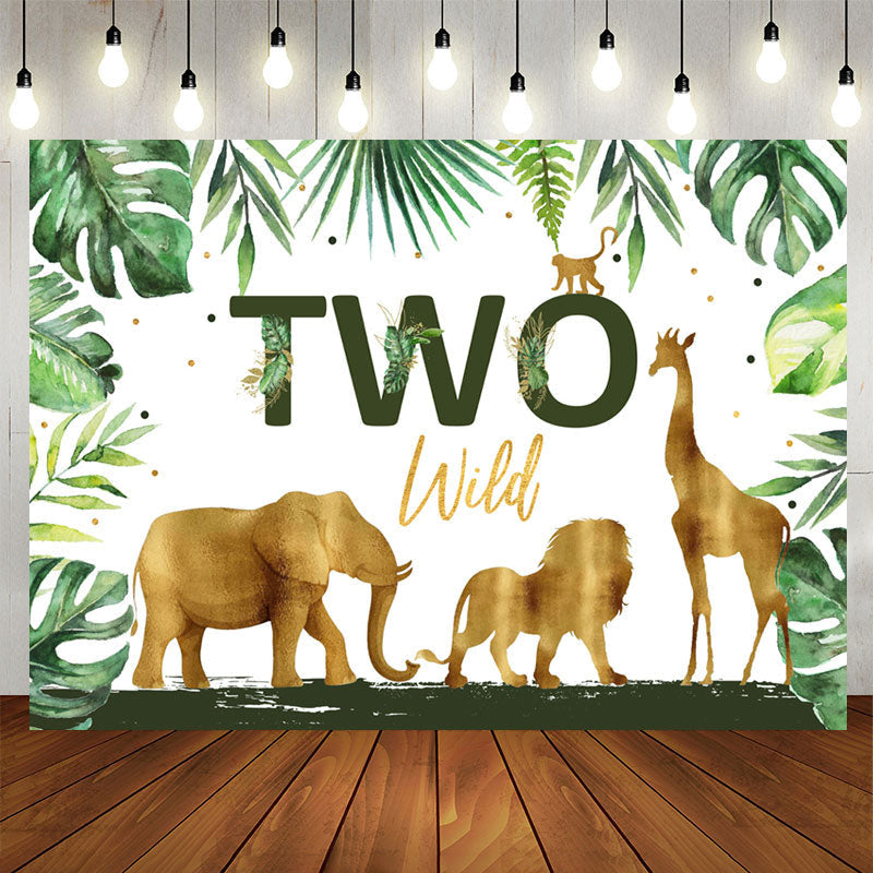 Aperturee - Golden And Green Safaris Happy 2Nd Birthday Backdrop