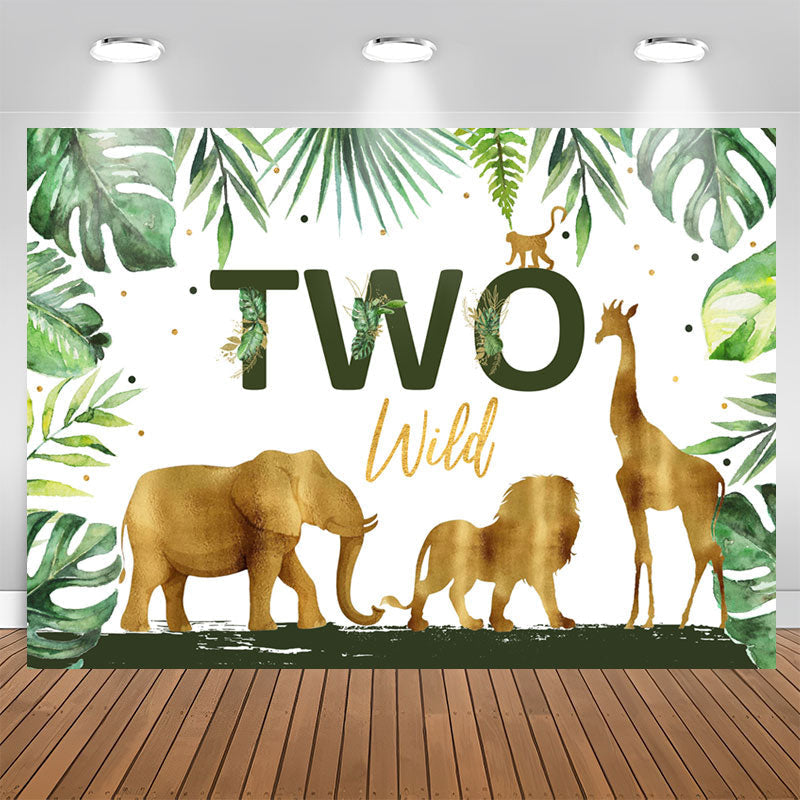 Aperturee - Golden And Green Safaris Happy 2Nd Birthday Backdrop