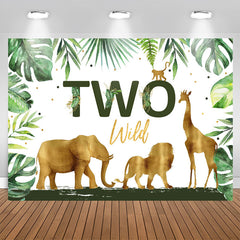 Aperturee - Golden And Green Safaris Happy 2Nd Birthday Backdrop