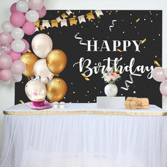 Aperturee - Golden And Sliver Ballons Ribbons Birthday Backdrop