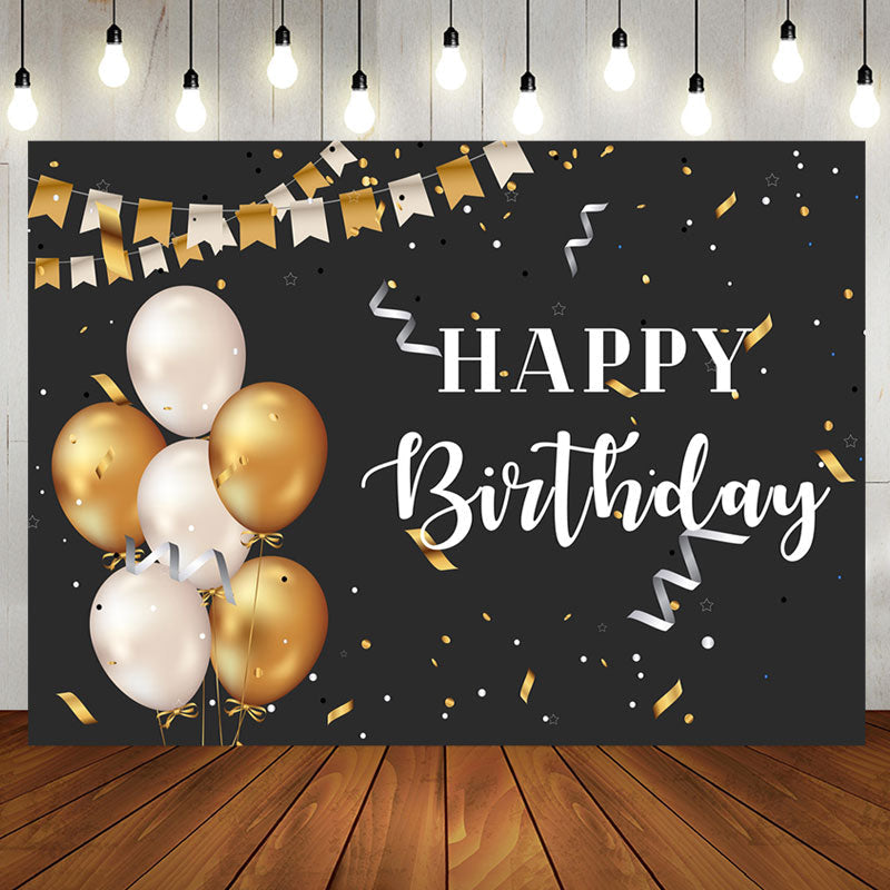 Aperturee - Golden And Sliver Ballons Ribbons Birthday Backdrop