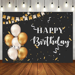 Aperturee - Golden And Sliver Ballons Ribbons Birthday Backdrop