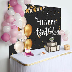 Aperturee - Golden And Sliver Ballons Ribbons Birthday Backdrop