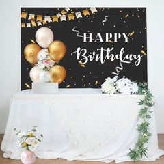 Aperturee - Golden And Sliver Ballons Ribbons Birthday Backdrop