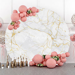 Aperturee - Golden And White Marble Round Birthday Backdrop