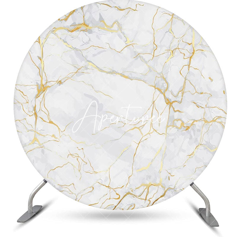 Aperturee - Golden And White Marble Round Birthday Backdrop