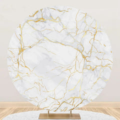 Aperturee - Golden And White Marble Round Birthday Backdrop