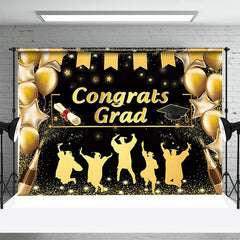 Aperturee - Golden Balloon Champagne Glitter Graduation Backdrop