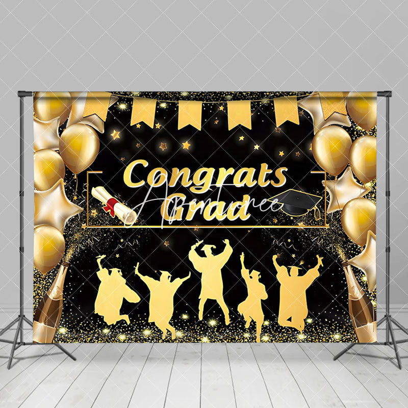 Aperturee - Golden Balloon Champagne Glitter Graduation Backdrop