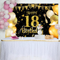 Aperturee - Golden Balloon Flag Sparkles 18th Birthday Backdrop