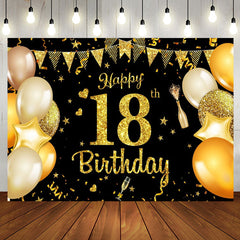 Aperturee - Golden Balloon Flag Sparkles 18th Birthday Backdrop