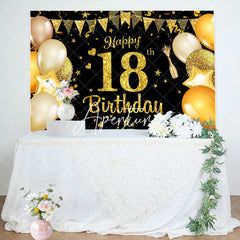 Aperturee - Golden Balloon Flag Sparkles 18th Birthday Backdrop