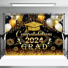 Aperturee - Golden Balloon Sparkling Tassel Graduation Backdrop