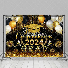 Aperturee - Golden Balloon Sparkling Tassel Graduation Backdrop