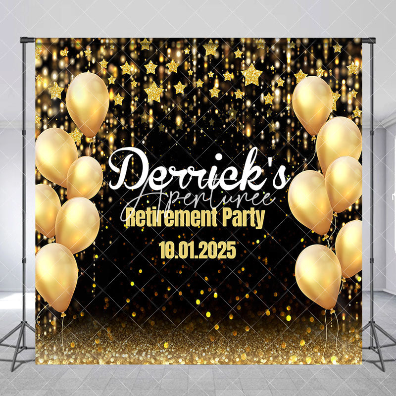 Aperturee - Golden Balloon Star Bokeh Custom Retirement Backdrop