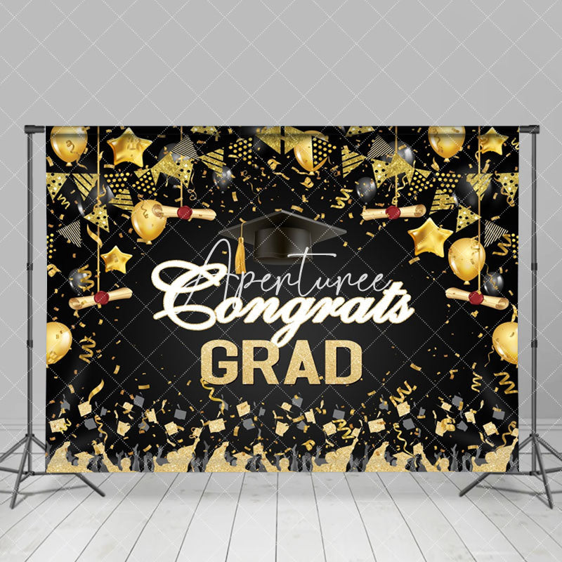 Aperturee - Golden Balloon Student Ribbon Graduation Backdrop