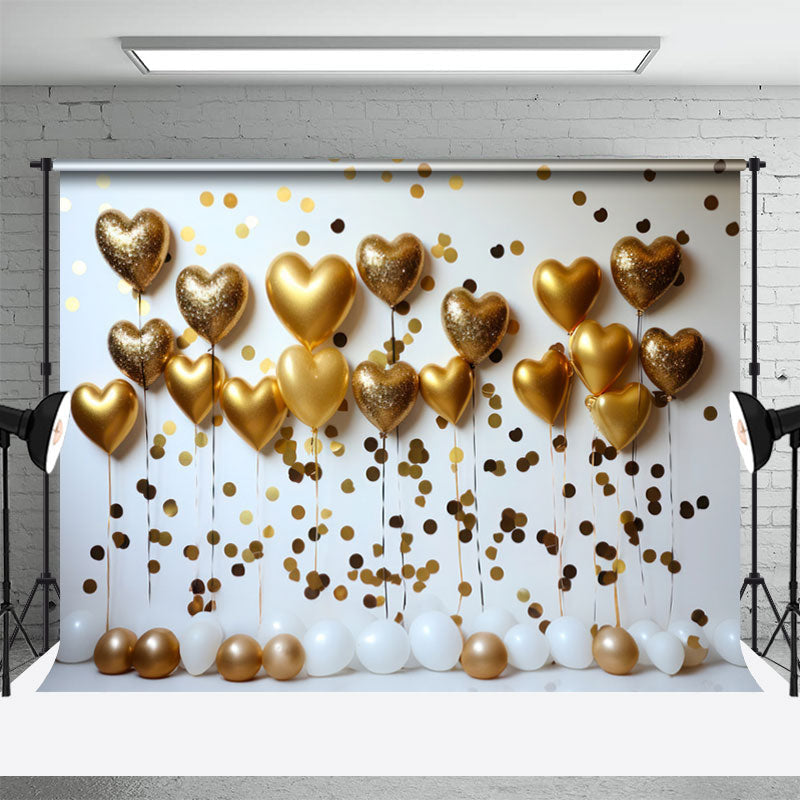 Aperturee - Golden Balloon White Wall Valentines Day Backdrop