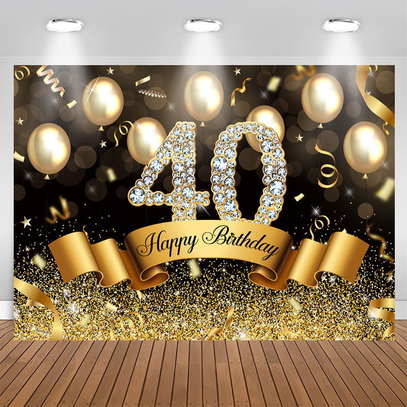 Aperturee - Golden Balloons Glitter 40th Bokeh Birthday Backdrop