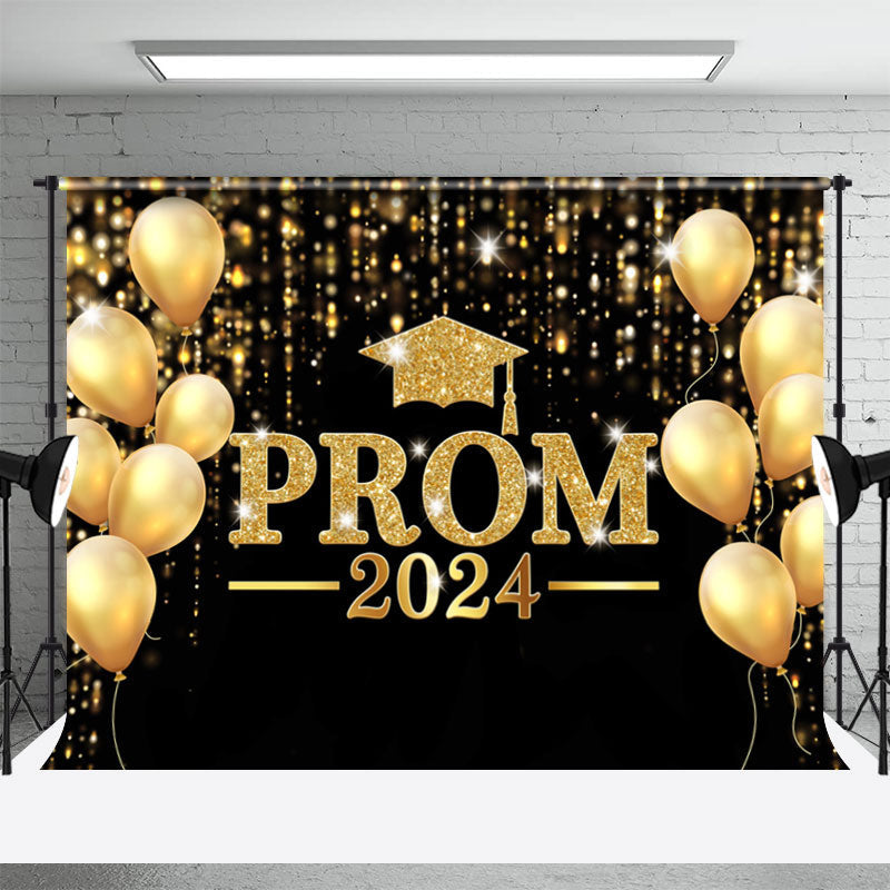 Aperturee - Golden Balloons Glitter Black Bokeh Prom Backdrop