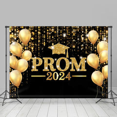 Aperturee - Golden Balloons Glitter Black Bokeh Prom Backdrop