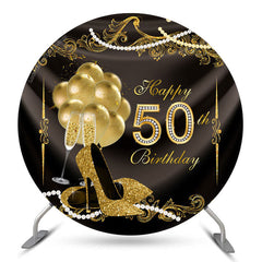 Aperturee Golden Balloons Round Happy 50th Birthday Backdrop