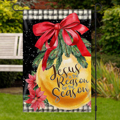 Aperturee - Golden Bauble Red Bowknot Christmas Garden Flag