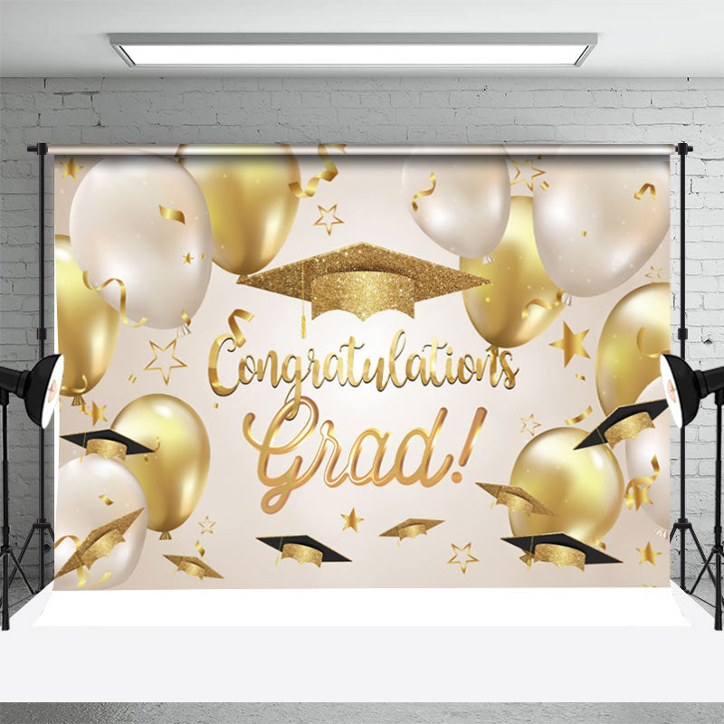 Aperturee - Golden Beige Balloon Hats Ribbon Graduation Backdrop