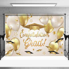 Aperturee - Golden Beige Balloon Hats Ribbon Graduation Backdrop