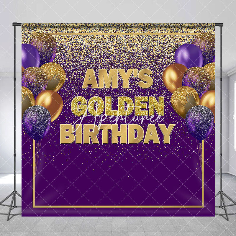 Aperturee - Golden Birthday Purple Custom Party Backdrop For Woman