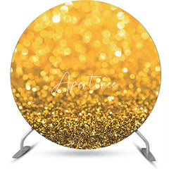 Aperturee - Golden Bokeh Glitter Round Birthday Party Backdrop