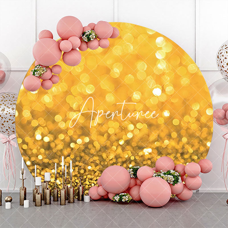 Aperturee - Golden Bokeh Glitter Round Birthday Party Backdrop