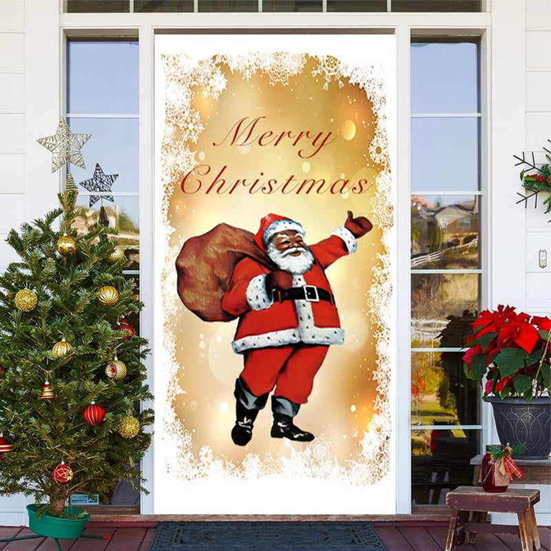 Aperturee - Golden Bokeh Santa Gift Baggage Christmas Door Cover