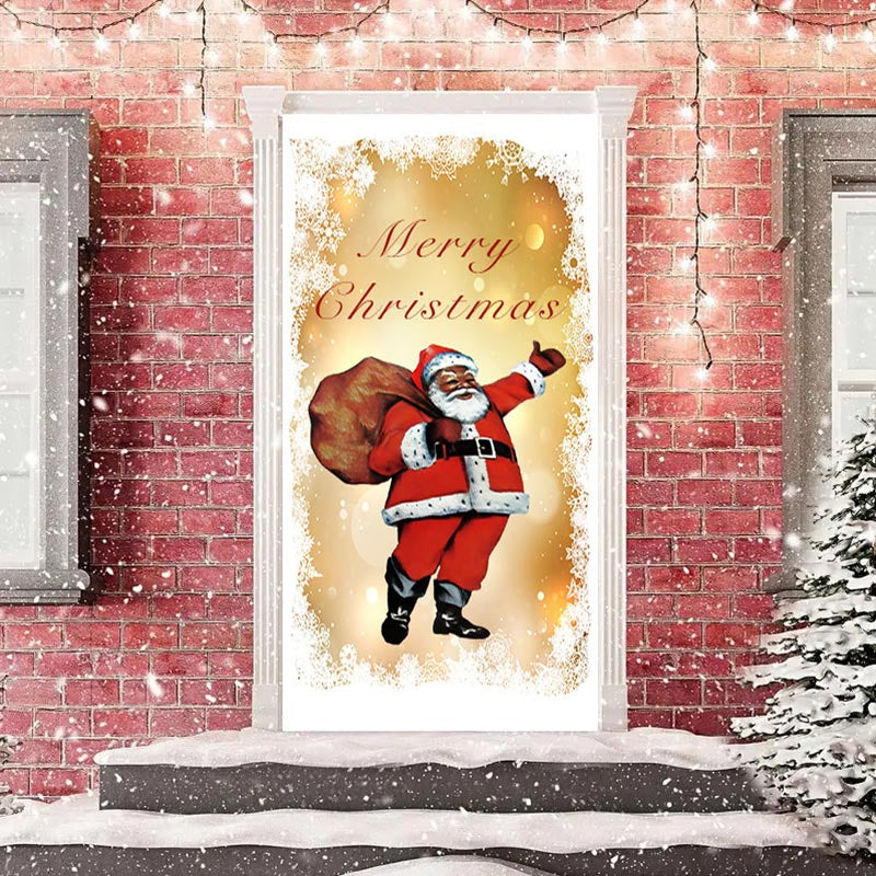 Aperturee - Golden Bokeh Santa Gift Baggage Christmas Door Cover