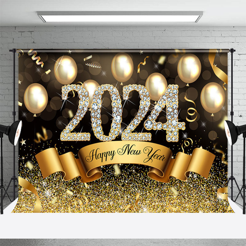 Aperturee - Golden Brown Balloons Happy New Year Backdrop