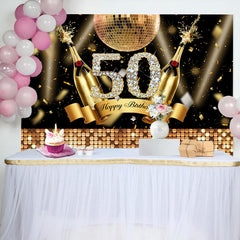 Aperturee - Golden Champagne Ball Glitter 50th Birthday Backdrop