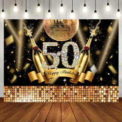 Aperturee - Golden Champagne Ball Glitter 50th Birthday Backdrop