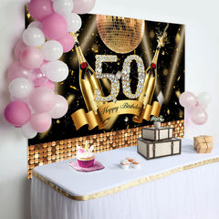 Aperturee - Golden Champagne Ball Glitter 50th Birthday Backdrop