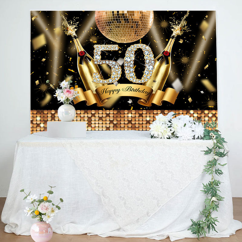 Aperturee - Golden Champagne Ball Glitter 50th Birthday Backdrop