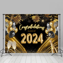 Aperturee - Golden Champagne Balloon Black Graduation Backdrop