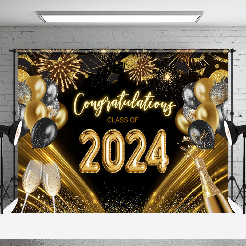 Aperturee - Golden Champagne Balloon Black Graduation Backdrop