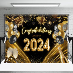 Aperturee - Golden Champagne Balloon Black Graduation Backdrop