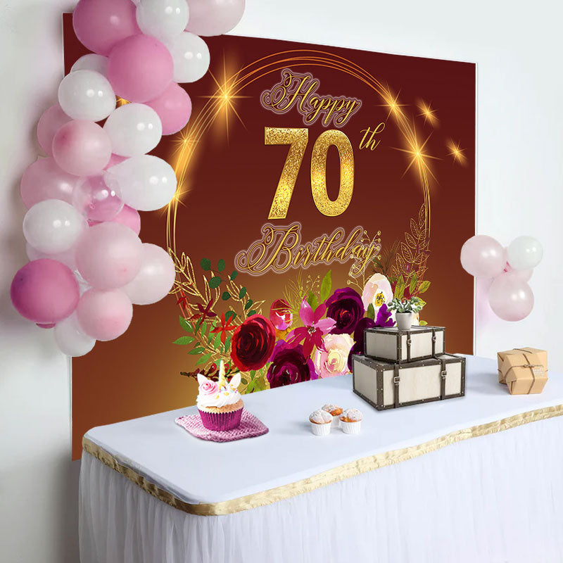 Aperturee - Golden Circle Floral Happy 70th Birthday Backdrop