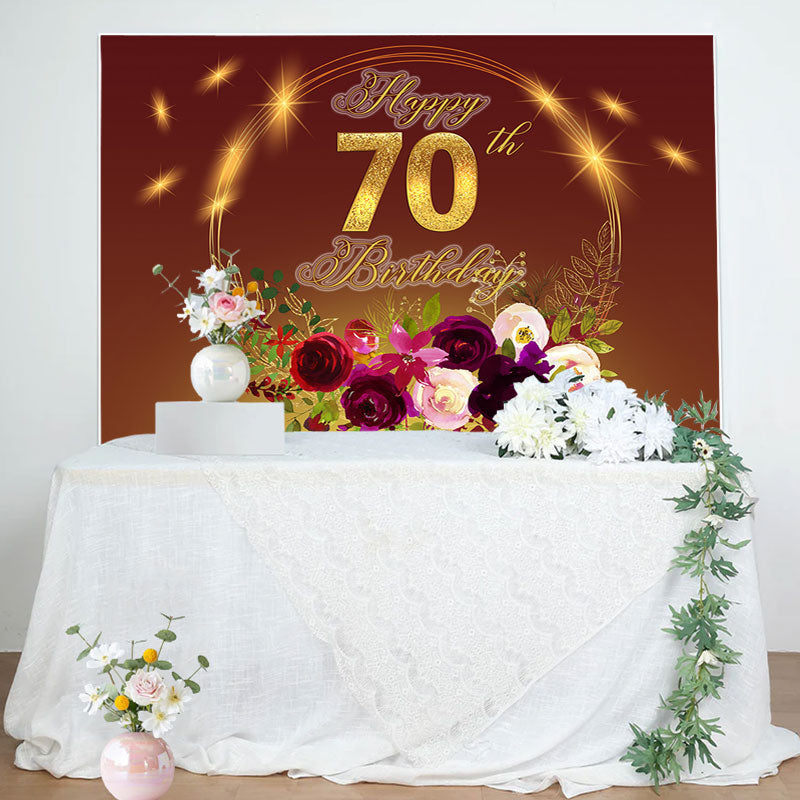 Aperturee - Golden Circle Floral Happy 70th Birthday Backdrop