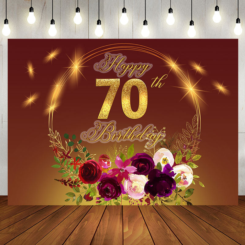 Aperturee - Golden Circle Floral Happy 70th Birthday Backdrop