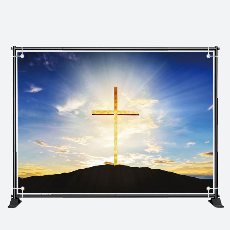 Aperturee - Golden Cross Mountain Sunrise Sky Baptism Backdrop