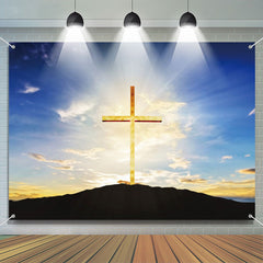 Aperturee - Golden Cross Mountain Sunrise Sky Baptism Backdrop