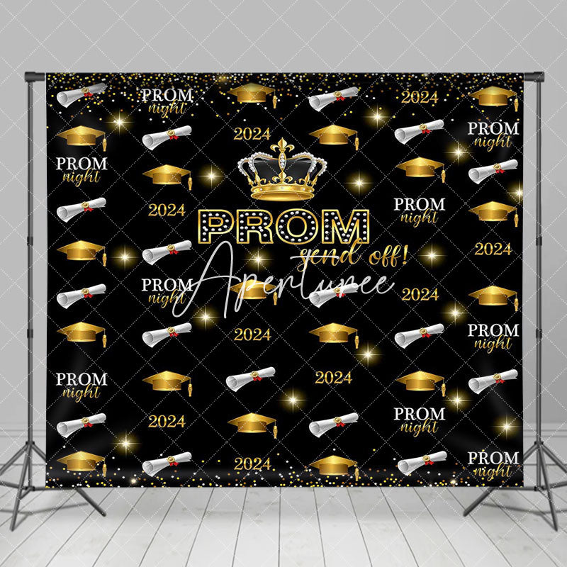 Aperturee - Golden Crown Star Hat Repeat Graduation Backdrop